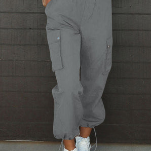 Drawstring Elastic Waist Pants with Pockets