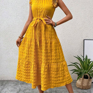 Ruffled Cap Sleeve Midi Dress