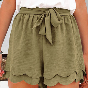 Tied Layered Scalloped Hem Shorts