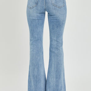 High Rise Frayed Hem Flare Jeans