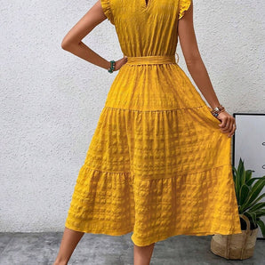 Ruffled Cap Sleeve Midi Dress