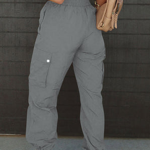 Drawstring Elastic Waist Pants with Pockets