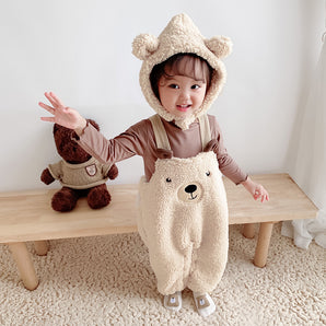 Baby Jumpsuit Autumn And Winter Plus Velvet Baby Clothing Bear Suspenders