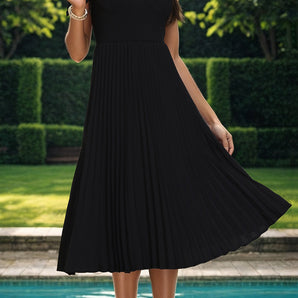 Pleated Off-Shoulder Midi Dress