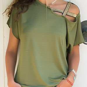 Asymmetrical Neck Short Sleeve T-Shirt