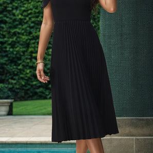 Pleated Off-Shoulder Midi Dress